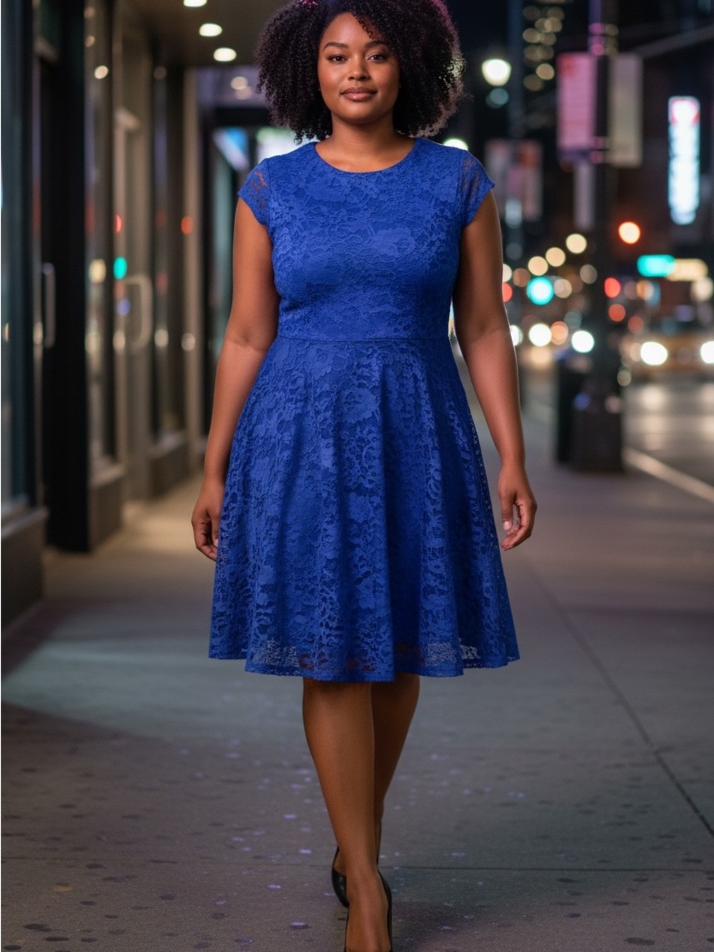 Elegant Blue Lace Midi Dress with Cap Sleeves - Blue is your color!